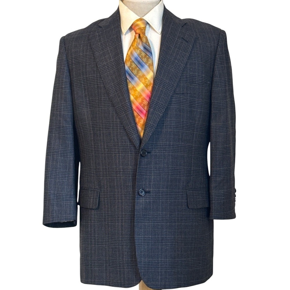 VTG Hunter's Glen X Lanificio di Pray Wool Silk Sport Coat 42R Blue Plaid Jacket
